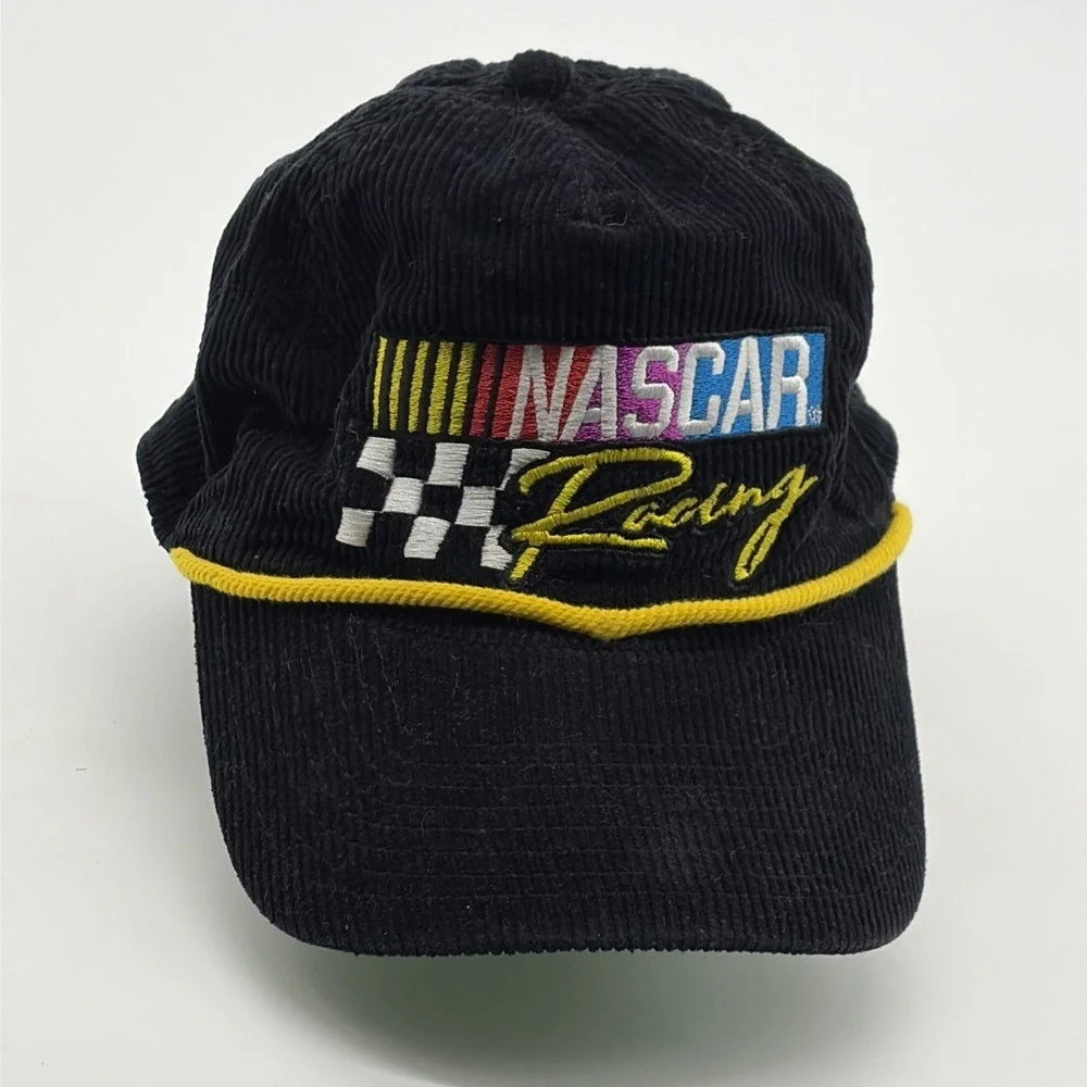 NASCAR RACING Corduroy Baseball Trucker Hat‎ Cap Black Yellow Rope SnapBack
